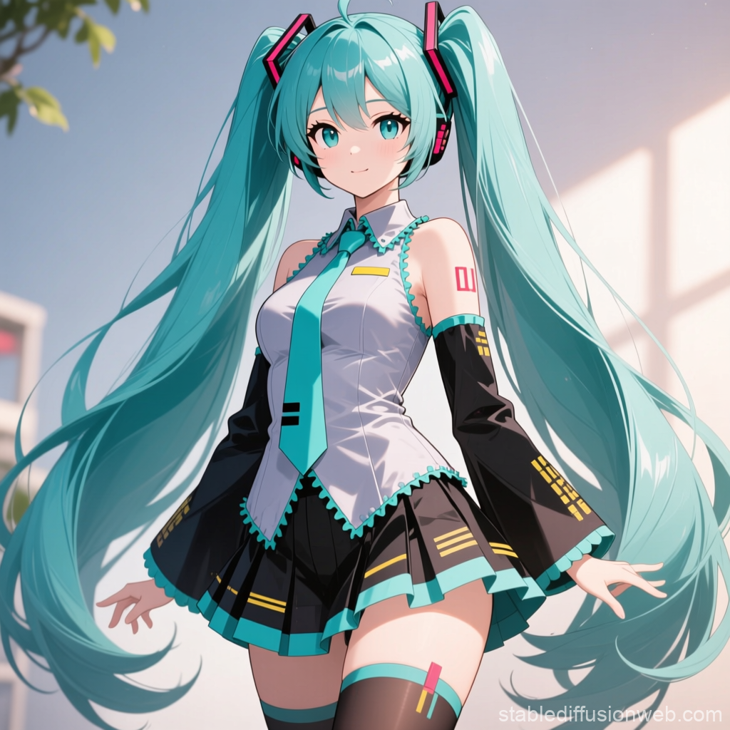 Vibrant Anime Portrait of Hatsune Miku with Twin Tails