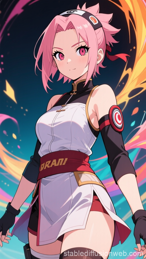 Vibrant Anime Portrait of Pink-Haired Female Warrior