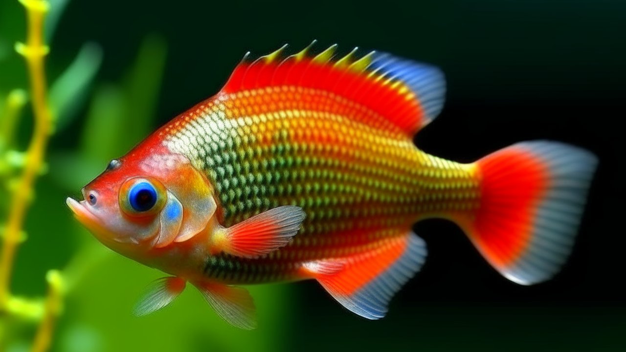 Vibrant Aquarium Fish with Red and Blue Fins