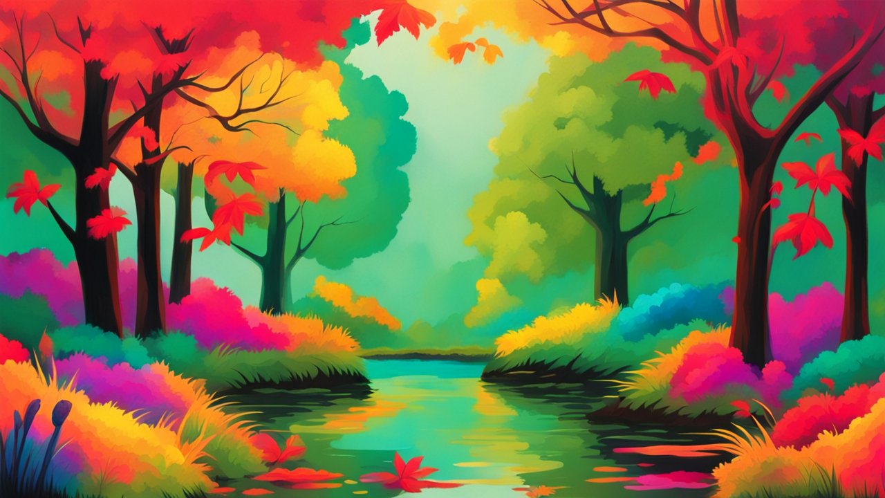Vibrant Autumn Forest by a Serene River