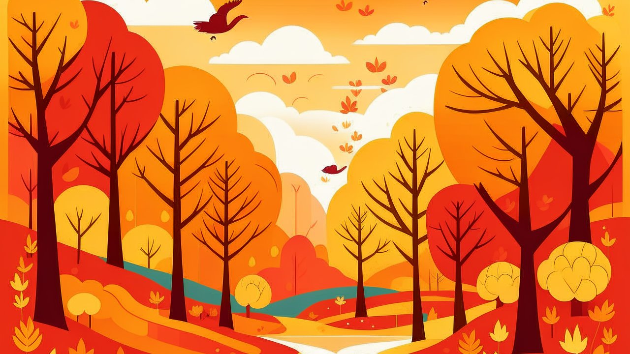 Vibrant Autumn Forest Landscape Vector