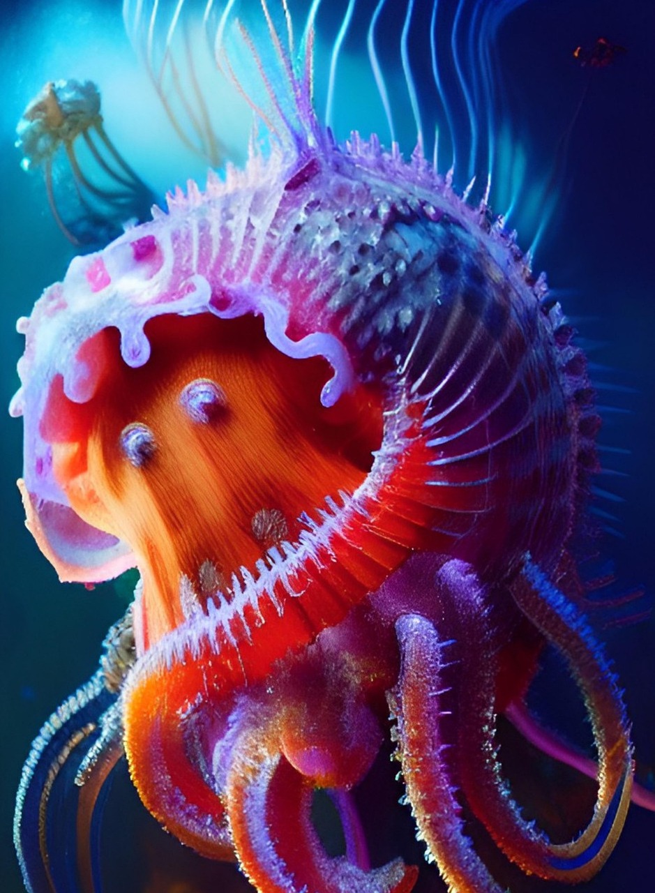 Vibrant Bioluminescent Jellyfish in Deep Ocean