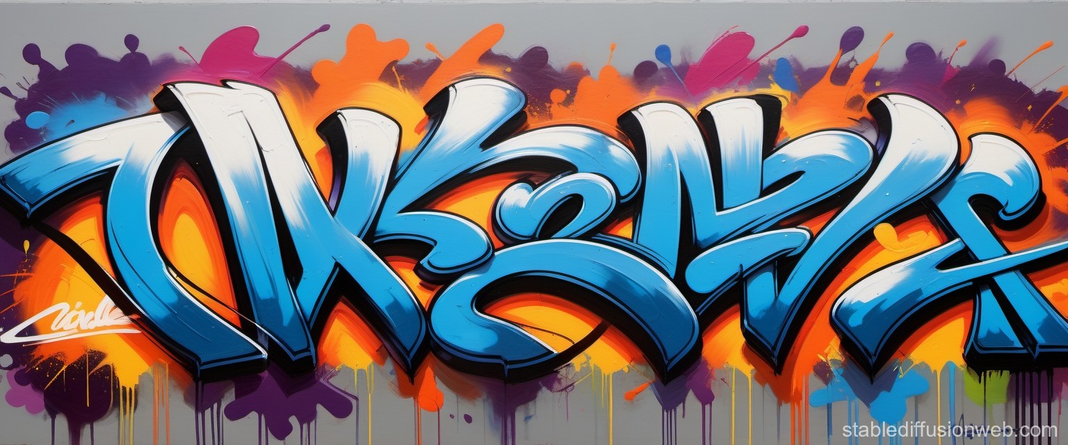 Vibrant Blue and Orange Graffiti Street Art