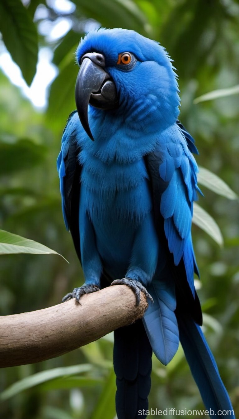 Vibrant Blue Parrot Perched on a Branch in Natural Habitat