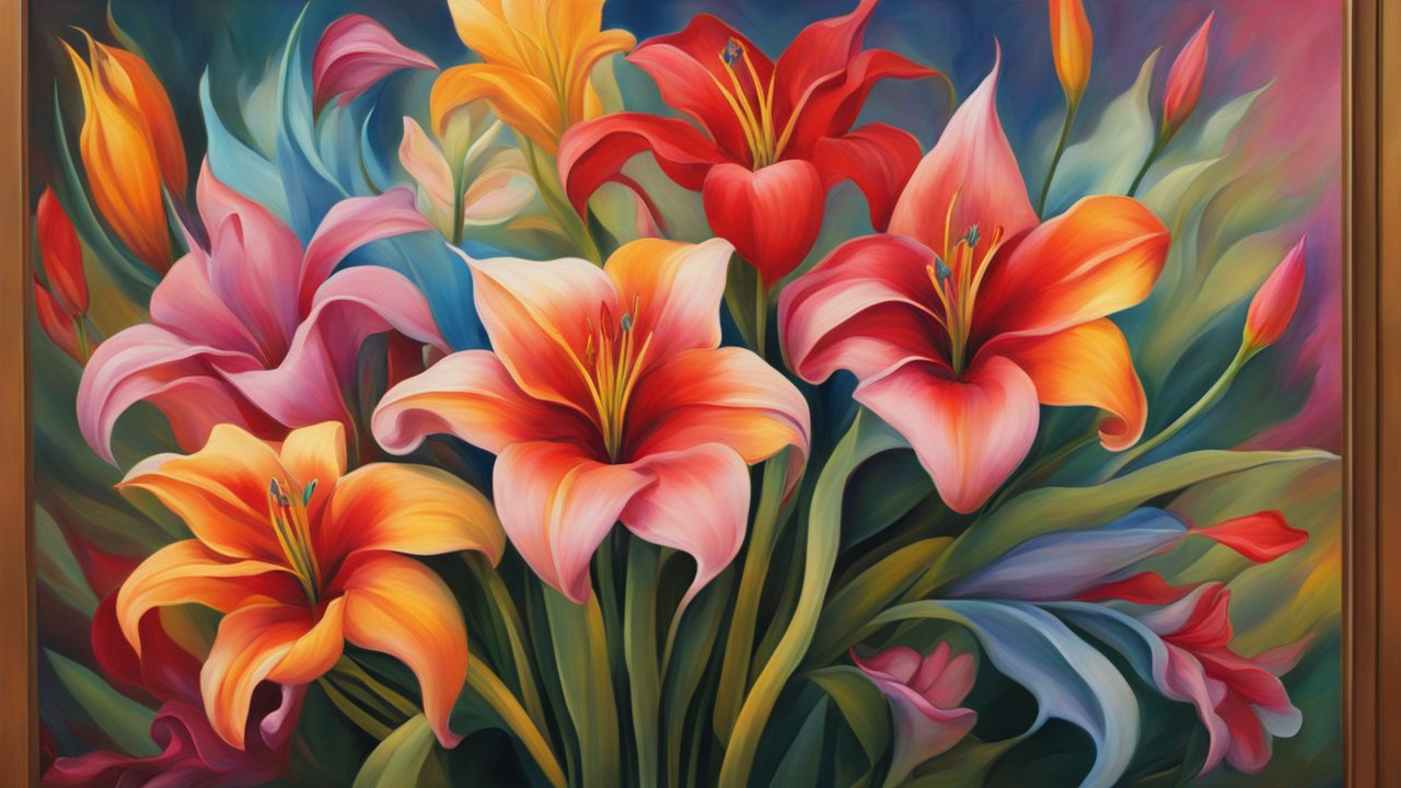 Vibrant Bouquet of Lilies in a Classic Painting