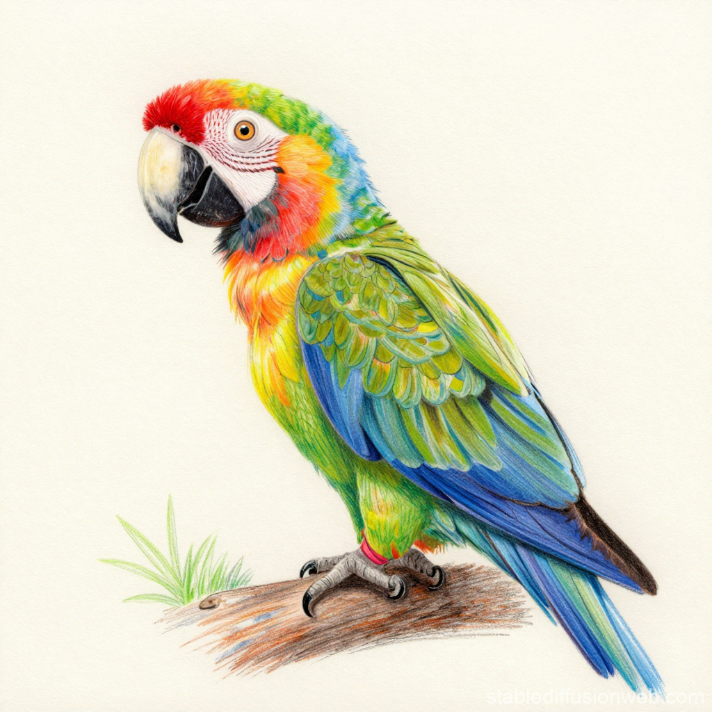 Vibrant Colored Parrot Illustration on Branch