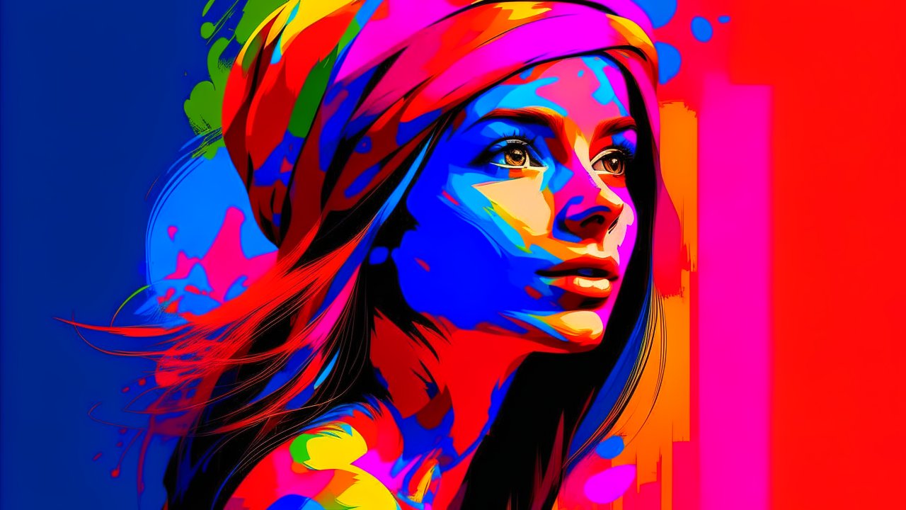 Vibrant Colorful Portrait of a Woman in Digital Pop Art Style