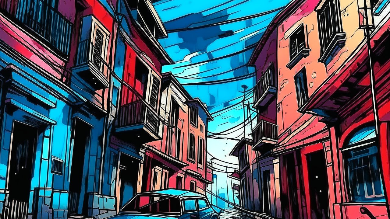 Vibrant Comic-Style Urban Street Scene