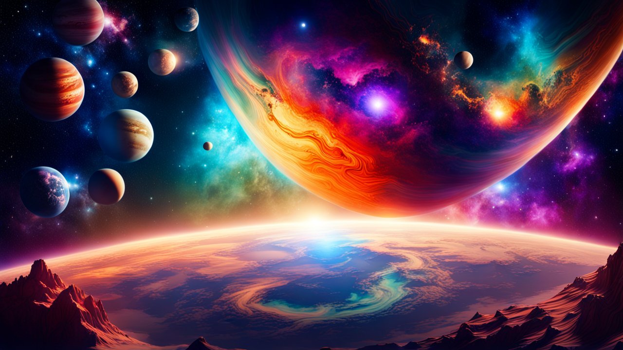 Vibrant Cosmic Landscape with Multiple Planets