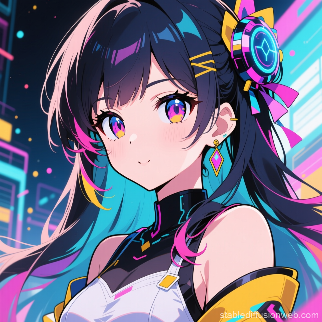 Vibrant Cyberpunk Anime Girl Portrait
