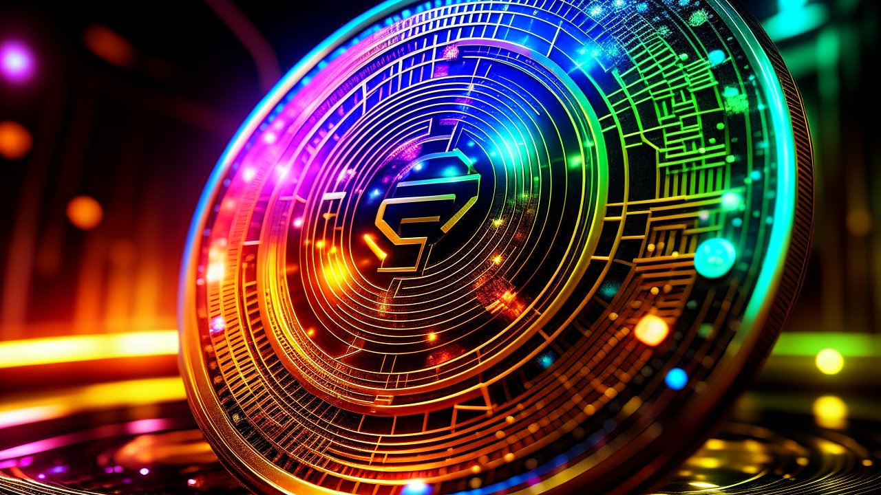 Vibrant Digital Cryptocurrency Coin with Futuristic Glow