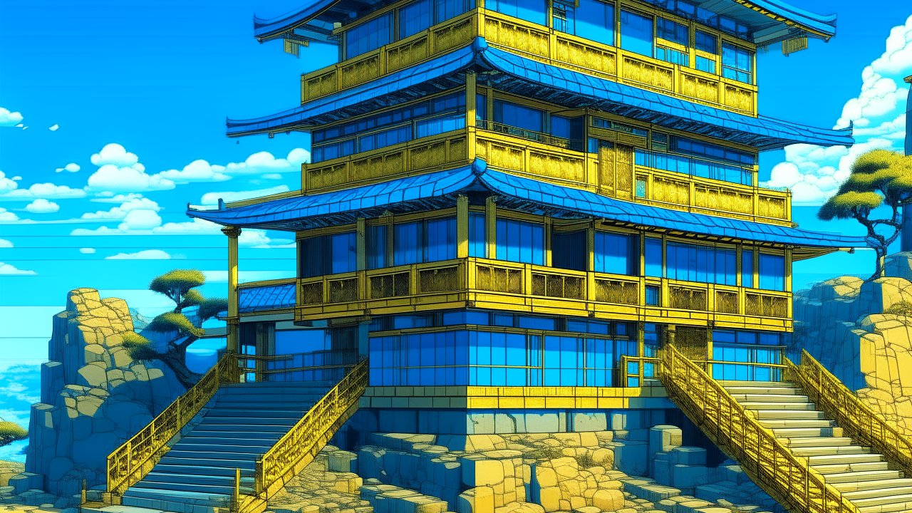 Vibrant Digital Painting of a Traditional Japanese Pagoda