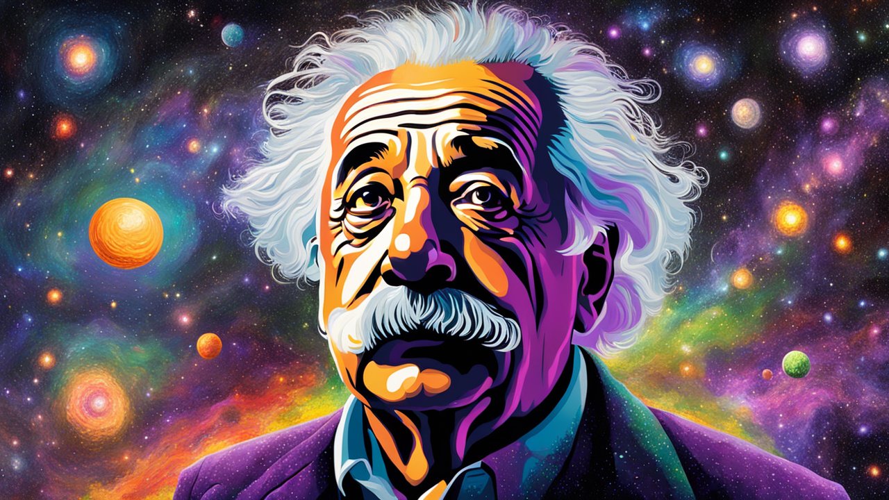 Vibrant Digital Portrait of Albert Einstein in Cosmic Space