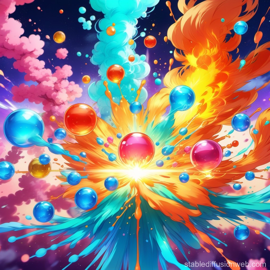 Vibrant Explosion of Colorful Liquid Spheres and Splashes