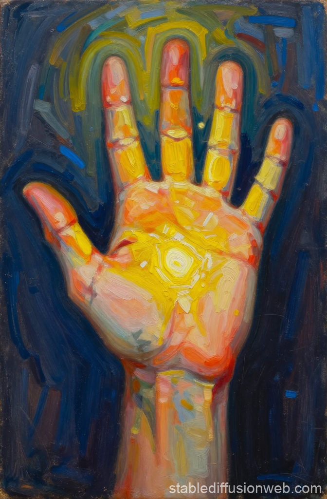 Vibrant Expressionist Painting of an Illuminated Hand