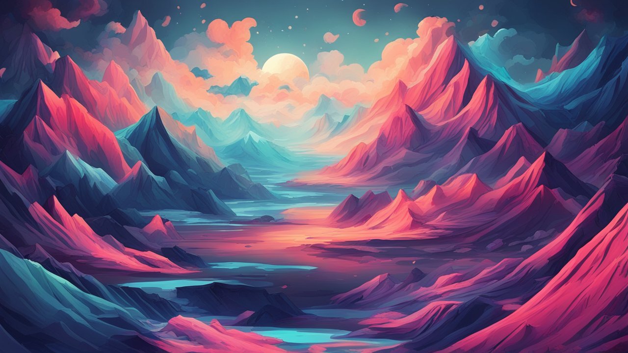 Vibrant Fantasy Mountain Landscape at Twilight