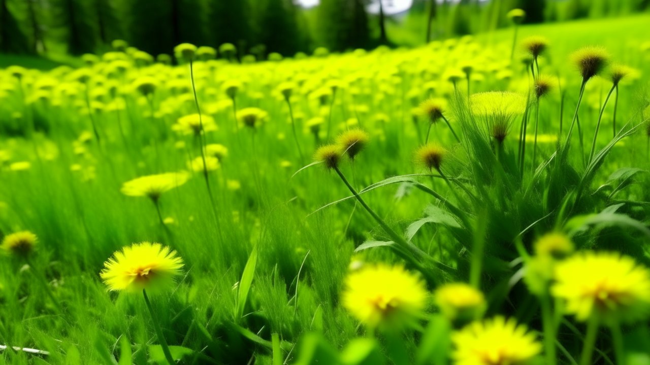 Vibrant Field of Yellow Dandelions in Green Grass