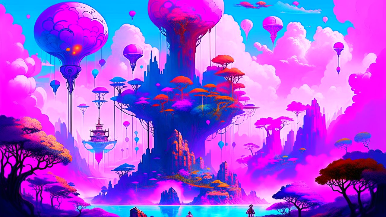 Vibrant Floating Island Fantasy Landscape
