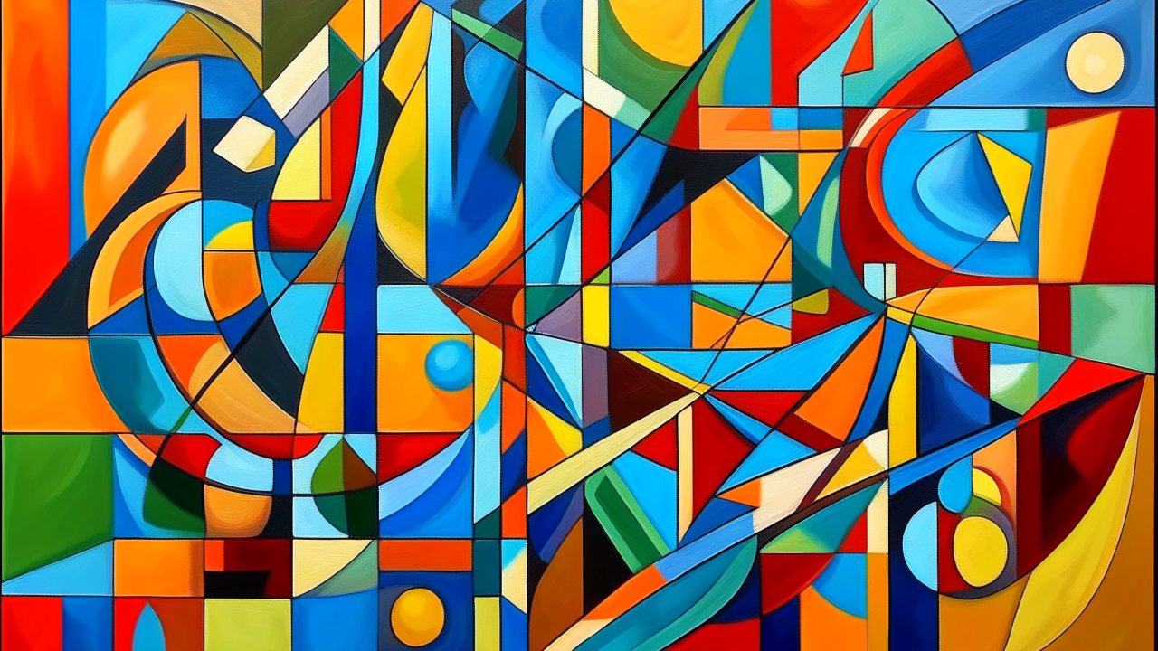 Vibrant Geometric Abstract Painting with Bold Colors