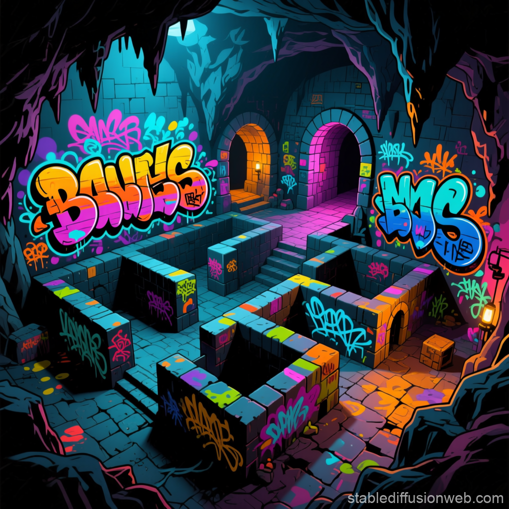 Vibrant Graffiti in a Dark Dungeon Maze