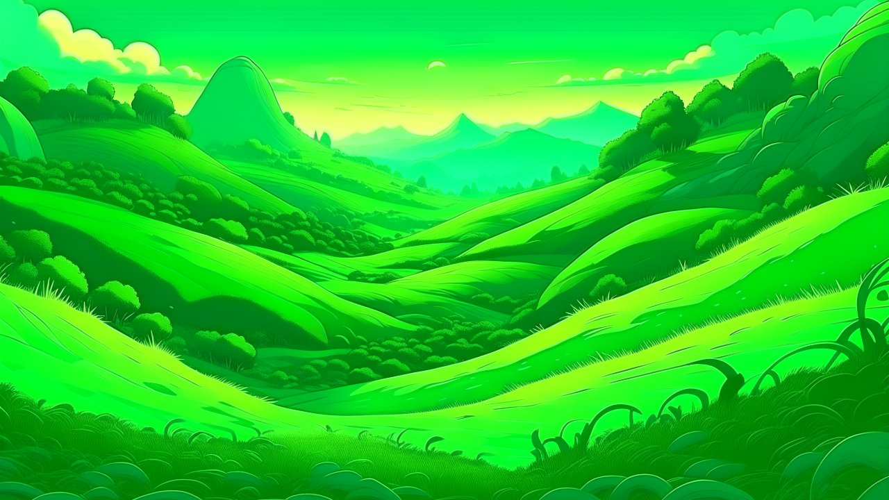 Vibrant Green Fantasy Valley Landscape
