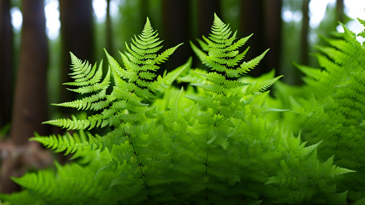 Vibrant Green Ferns in a Forest