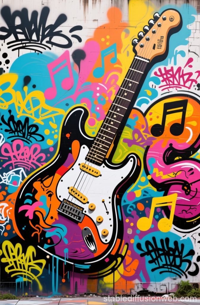 Vibrant Guitar Graffiti with Musical Notes