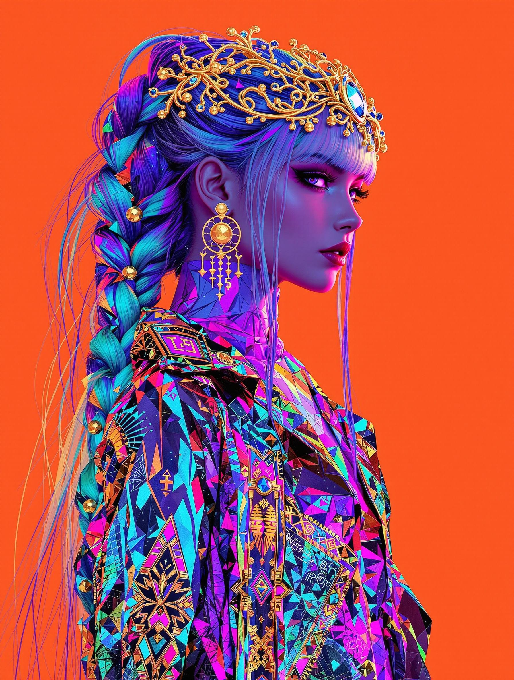 Vibrant Hyper-Realistic Anime Portrait with Ornate Accessories