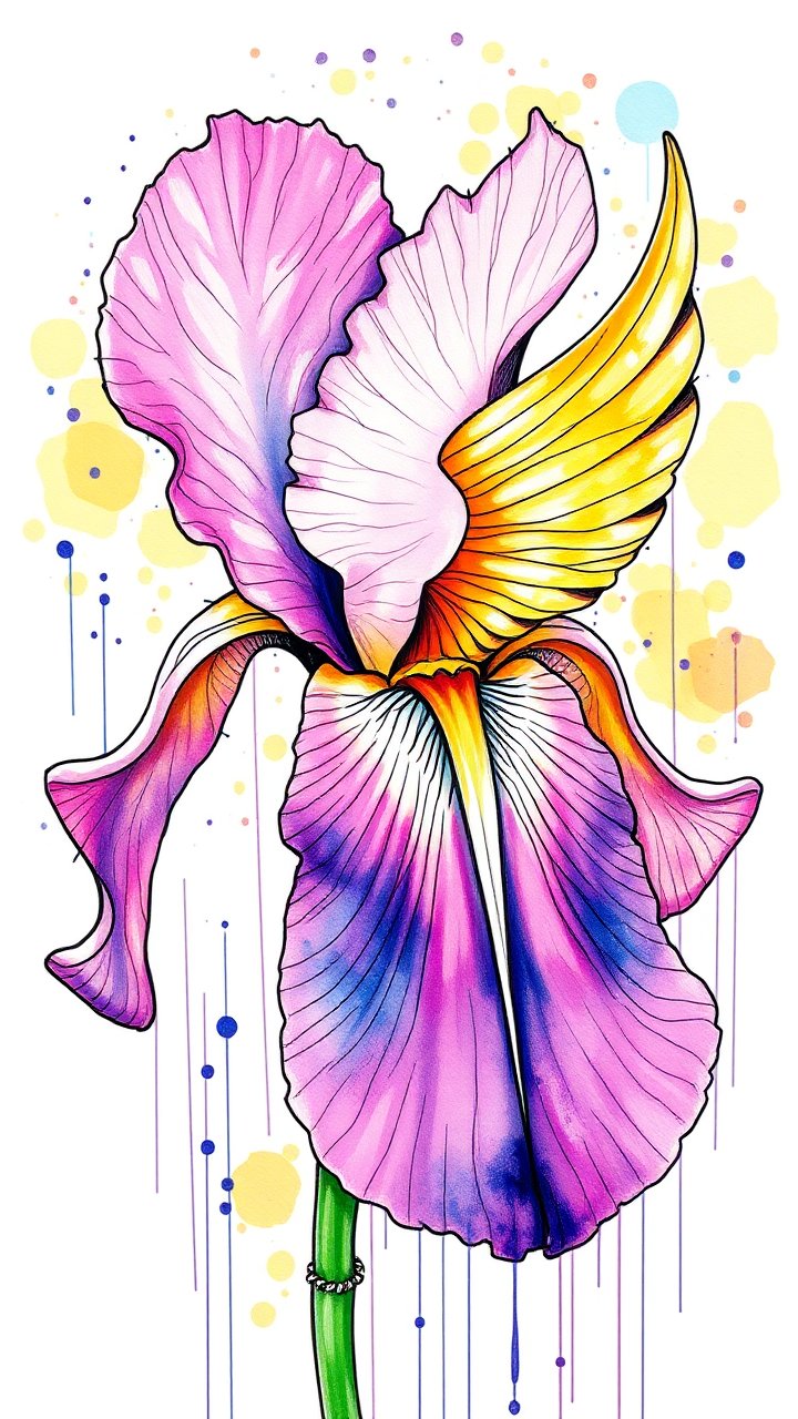 Vibrant Iris Flower with Soaring Wing Design
