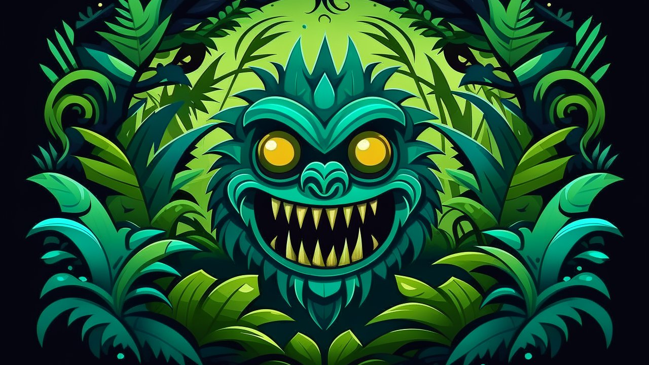 Vibrant Jungle Monster Logo with Fierce Expression