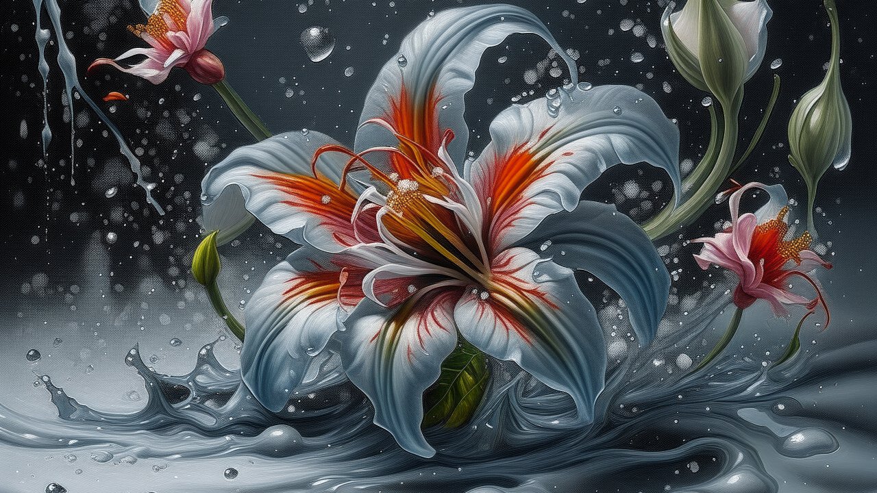 Vibrant Lily Flowers Splashing in Water