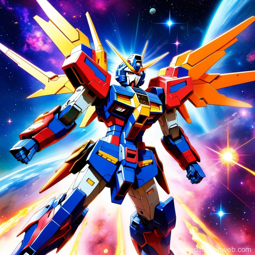 Vibrant Mecha Robot in Cosmic Space Battle