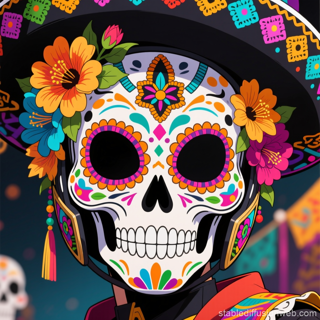 Vibrant Mexican Sugar Skull Mask with Floral Decorations