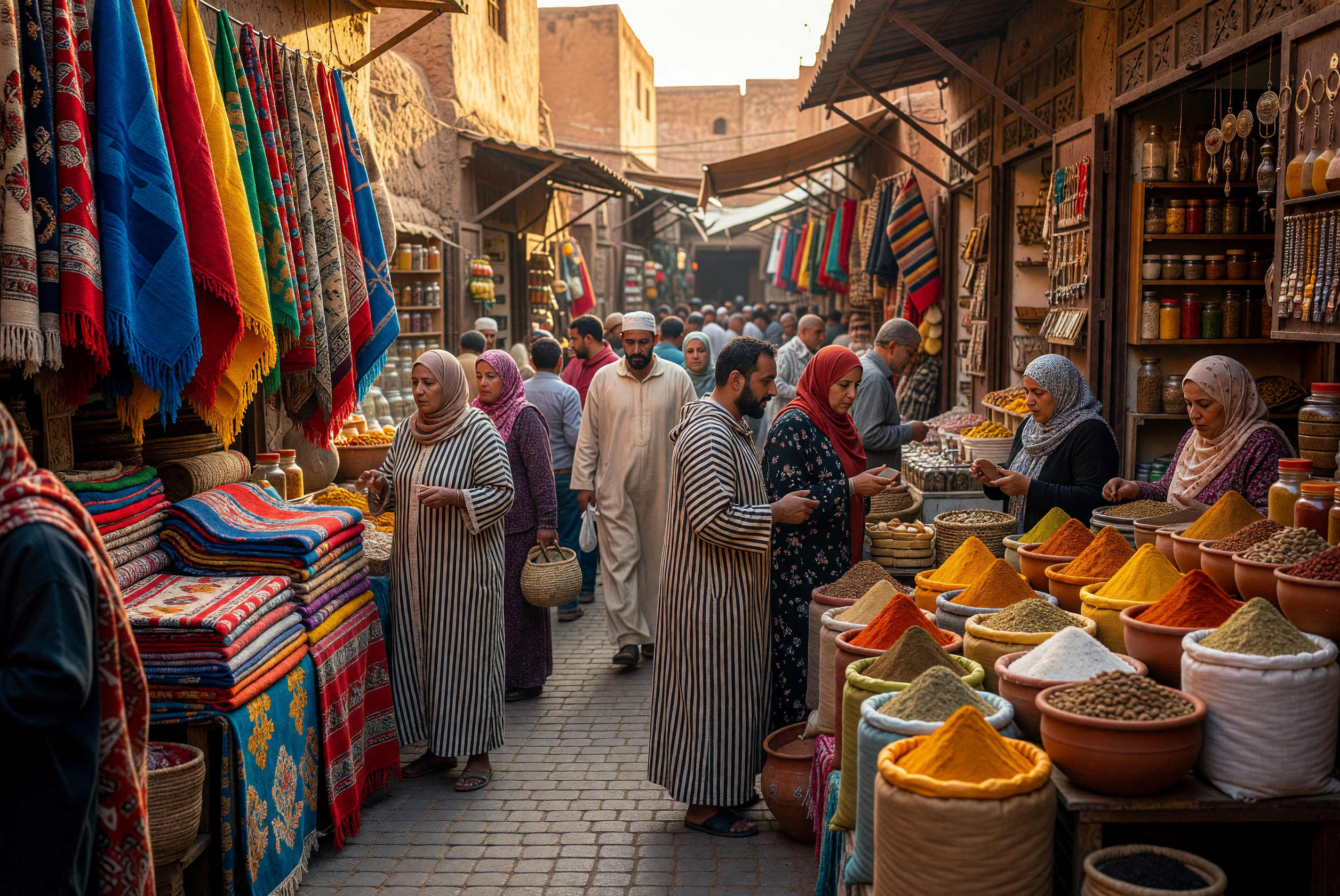 Vibrant Moroccan Spice Market Bustle