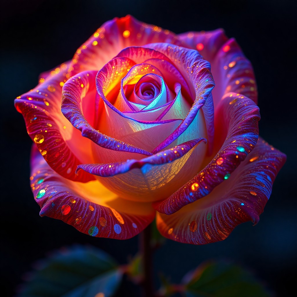 Vibrant Multicolor Rose with Dew Drops