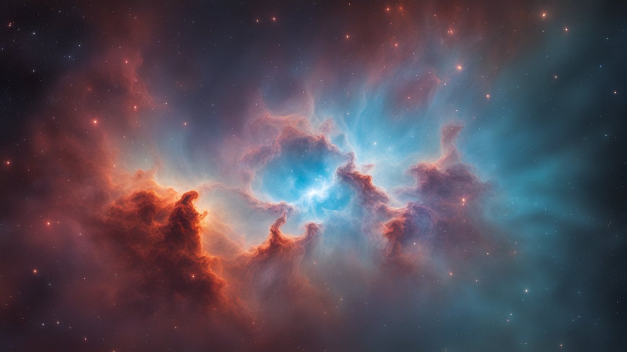 Vibrant Nebula with Fiery Red and Cool Blue Hues