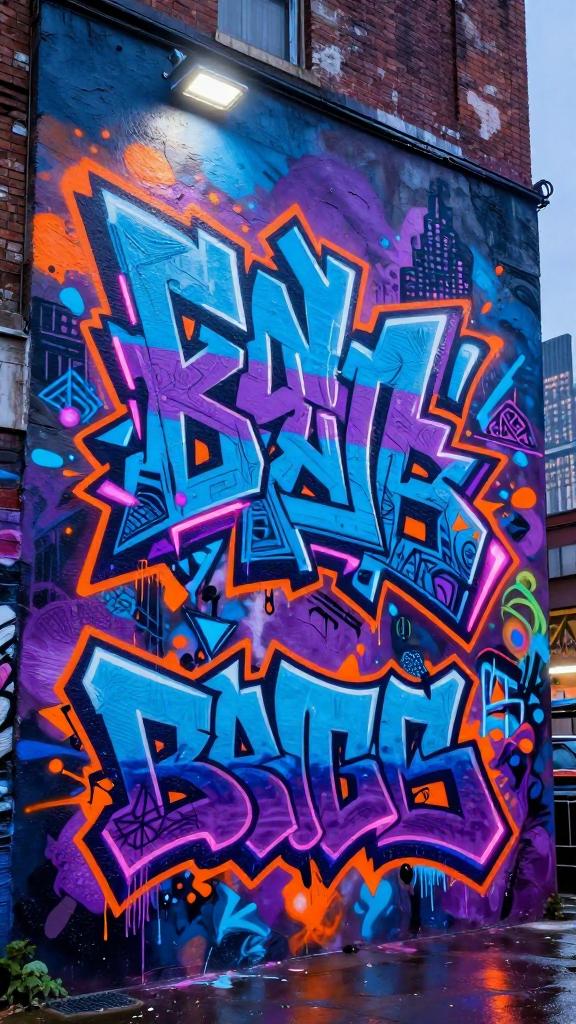 Vibrant Neon Graffiti on Urban Wall