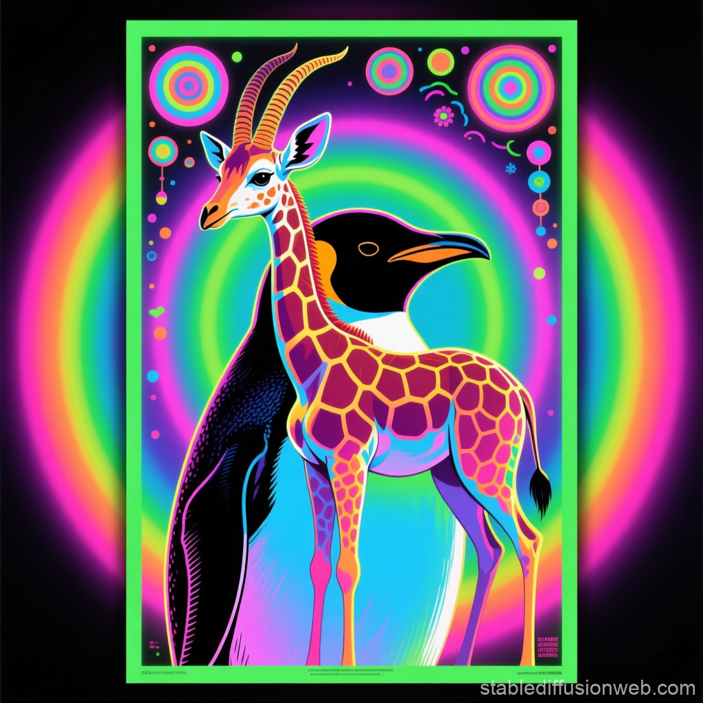 Vibrant Neon Hybrid of Penguin and Gazelle