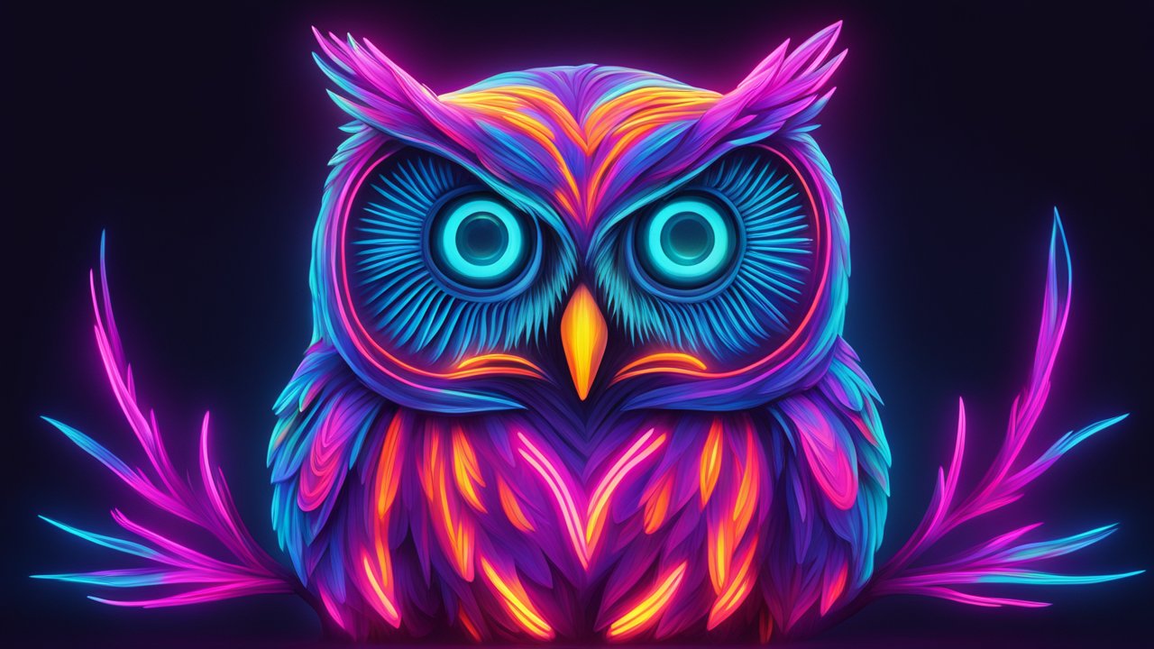 Vibrant Neon Owl Digital Artwork