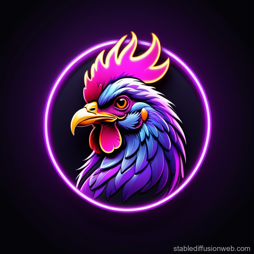 Vibrant Neon Rooster Emblem
