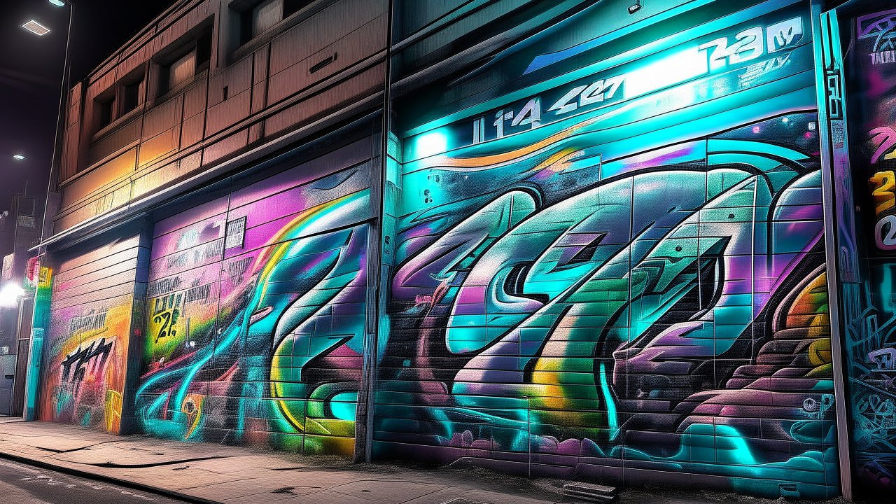 Vibrant Neon Street Art Mural on Urban Wall