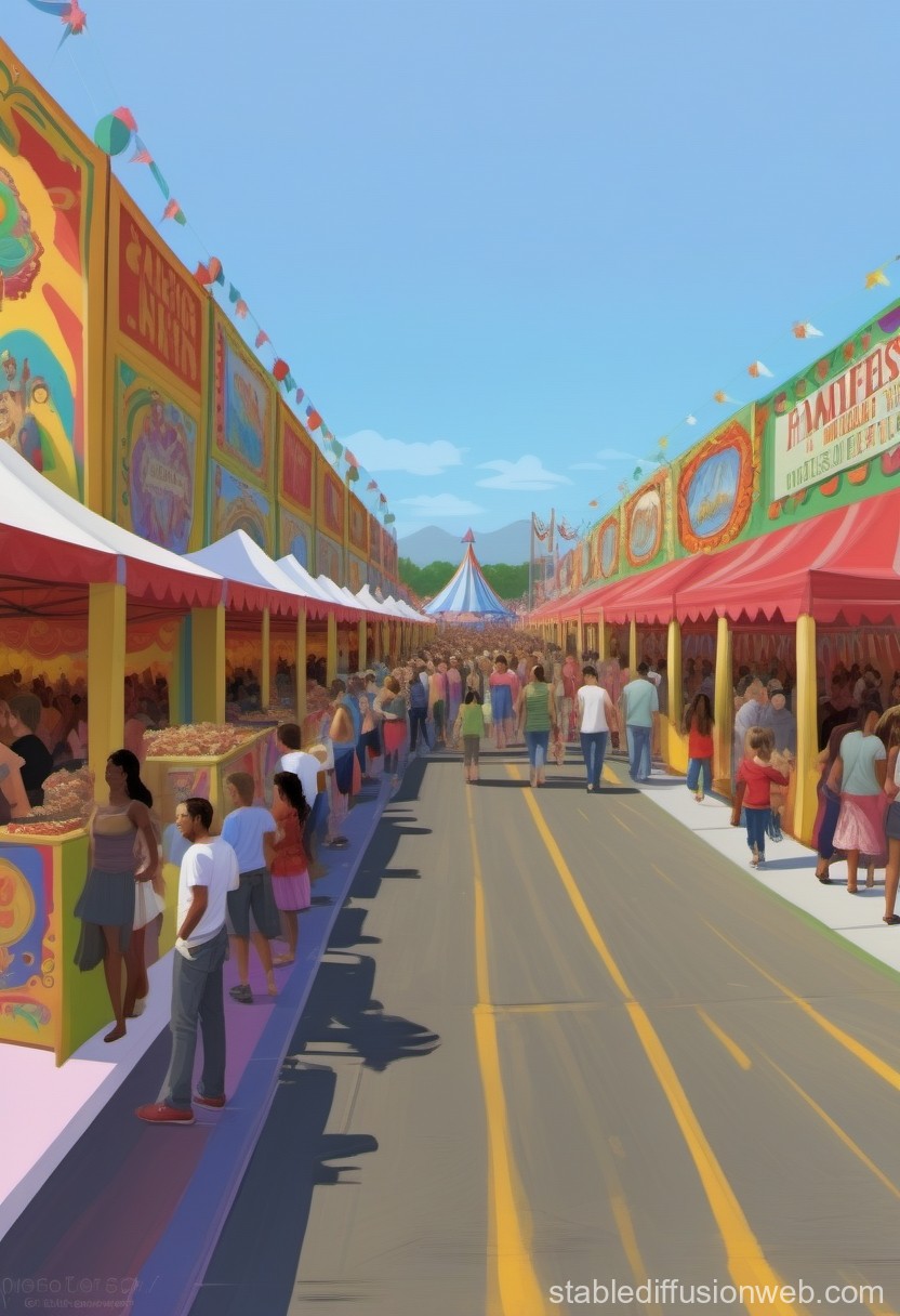 Vibrant Outdoor Festival with Crowds and Colorful Stalls