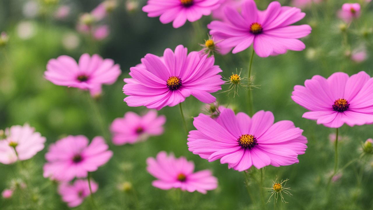 Vibrant Pink Cosmos Flowers in Bloom