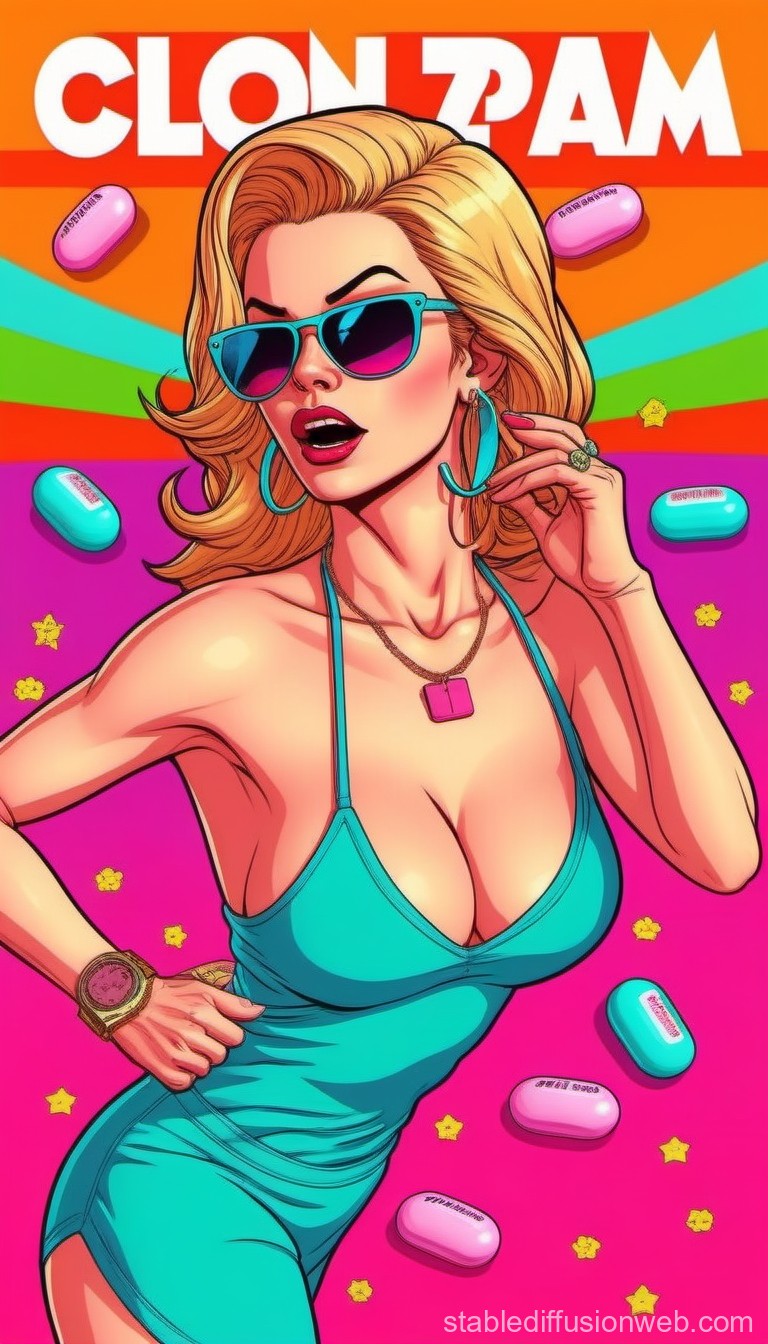Vibrant Pop Art Woman with Sunglasses and Colorful Background