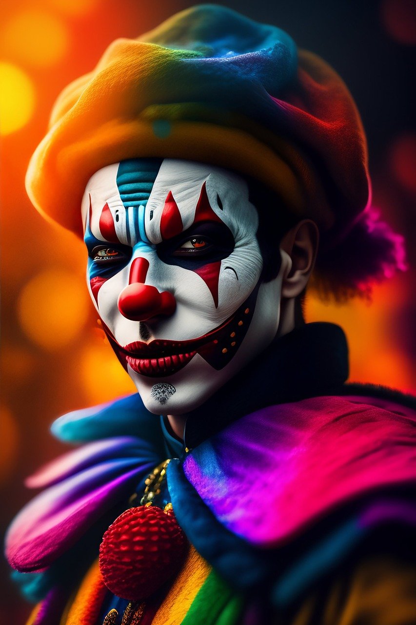 Vibrant Portrait of a Clown Joker in Colorful Costume
