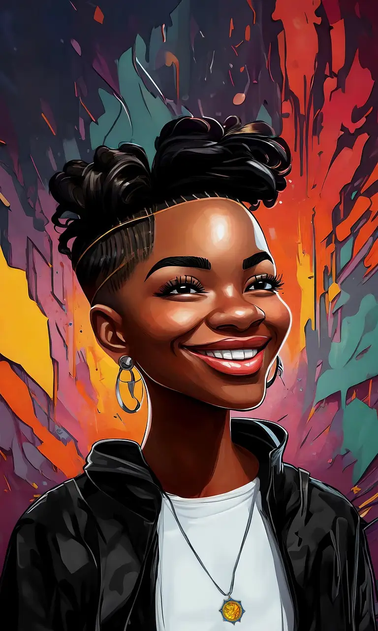 Vibrant Portrait of a Smiling Teen Girl with Artistic Background