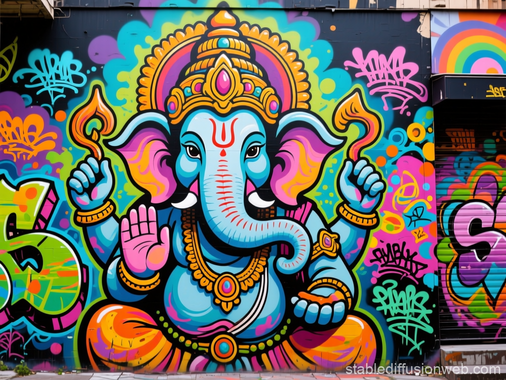 Vibrant Psychedelic Street Art of Lord Ganesha