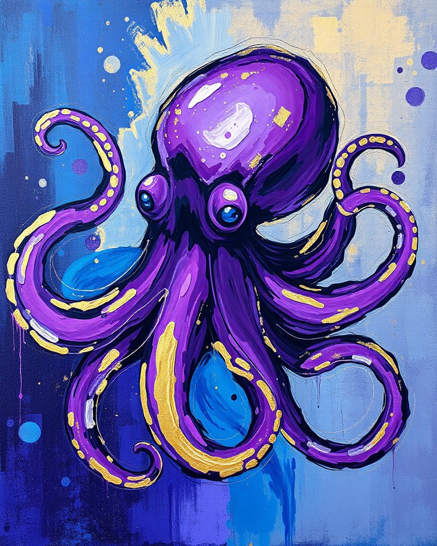 Vibrant Purple Octopus Abstract Painting