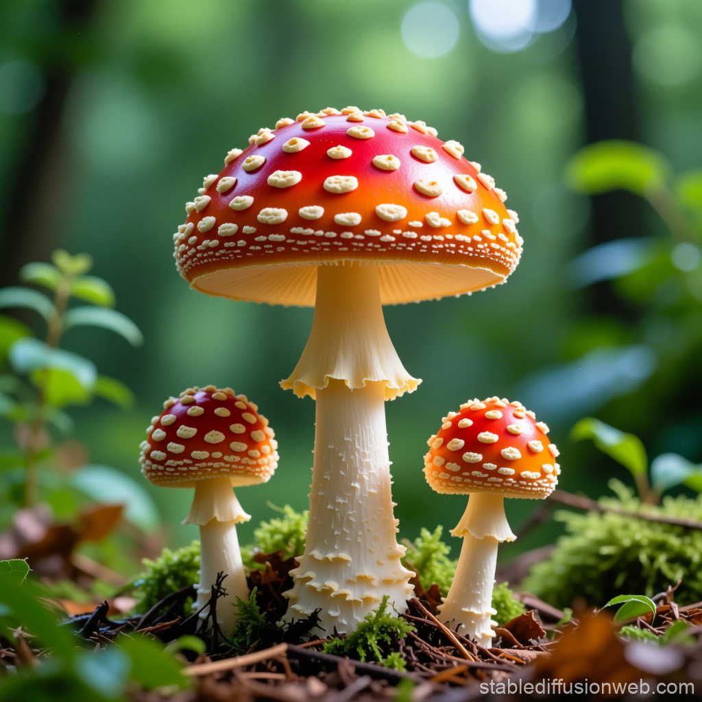 Vibrant Red Fly Agaric Mushrooms in Forest