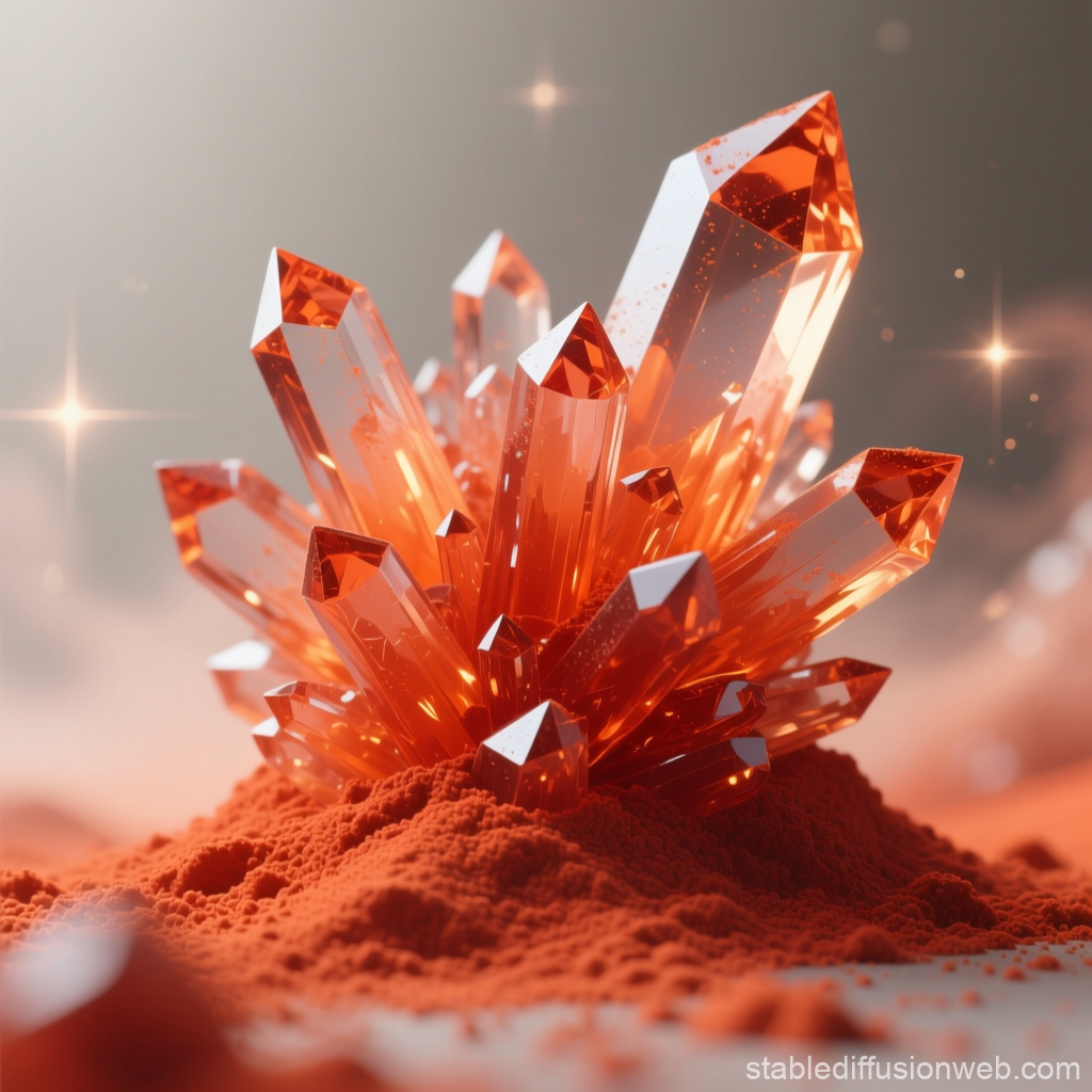 Vibrant Red-Orange Crystalline Cluster on Powdery Surface